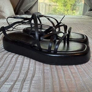 Loeffler Randall Black Strappy Lace-Up Platform Sandals Size 7 NWOB